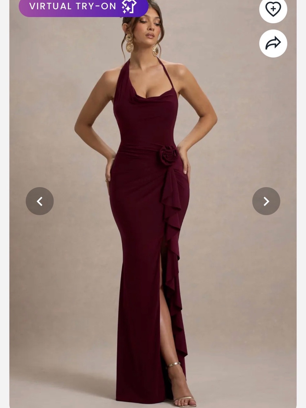 Club L London Burgundy Halter Evening Gown with Side Rosette